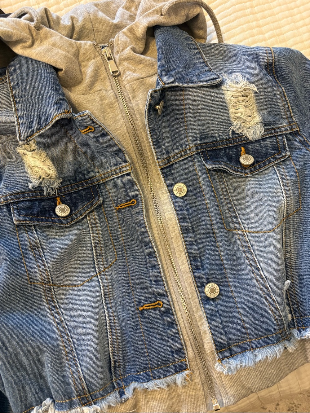 Love Tree Light Blue Denim Jacket with Gray Hood - Picture 4 of 4